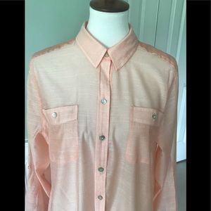 Chico’s Sheer Blouse with adjustable sleeves.